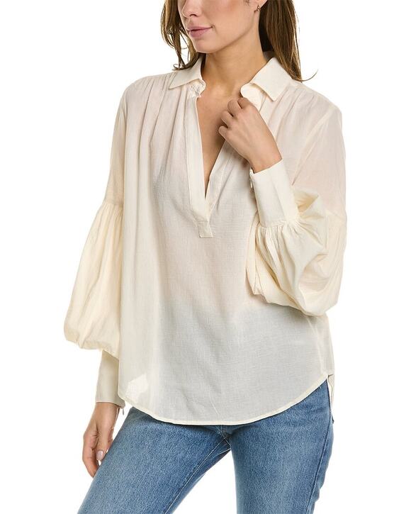 7 For All Mankind Tops - 7 FOR ALL MANKIND Cream White Bubble Sleeve Zip Up Detail Blouse size XS NWT